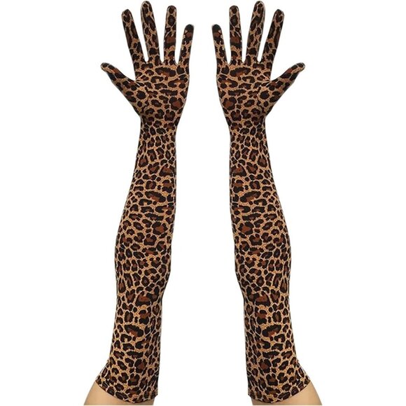Accessories - Women's Classic Satin Leopard Above Elbow Gloves Stretchy Soft Cosplay Costume